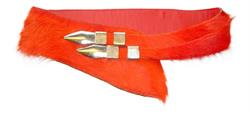 Hotsjok design koskinds-bælte i orange koskind med hår