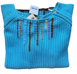 Turkis striktrøje med broderi.