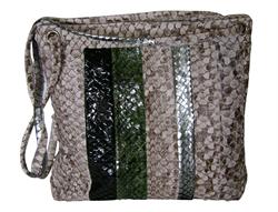 Hotsjok python slangeskindstaske i hvid, sølv, grøn og sort