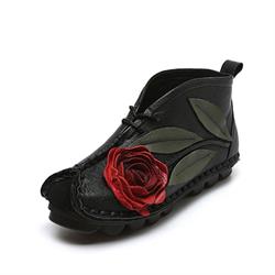 Cool skindstøvle i sort med  rød blomst. køb hos Hotsjok