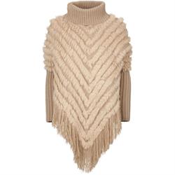 Kanin pels-poncho med ærmer i beige.